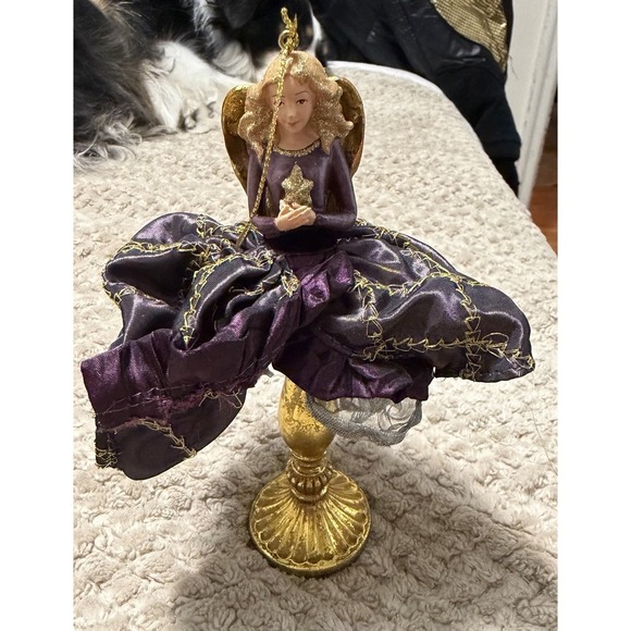 Other - Angel Christmas Ornament Purple Fabric Dress Gold Stand & Star